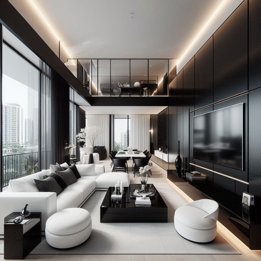 Ultra-Modern Black & White Condo Living Room