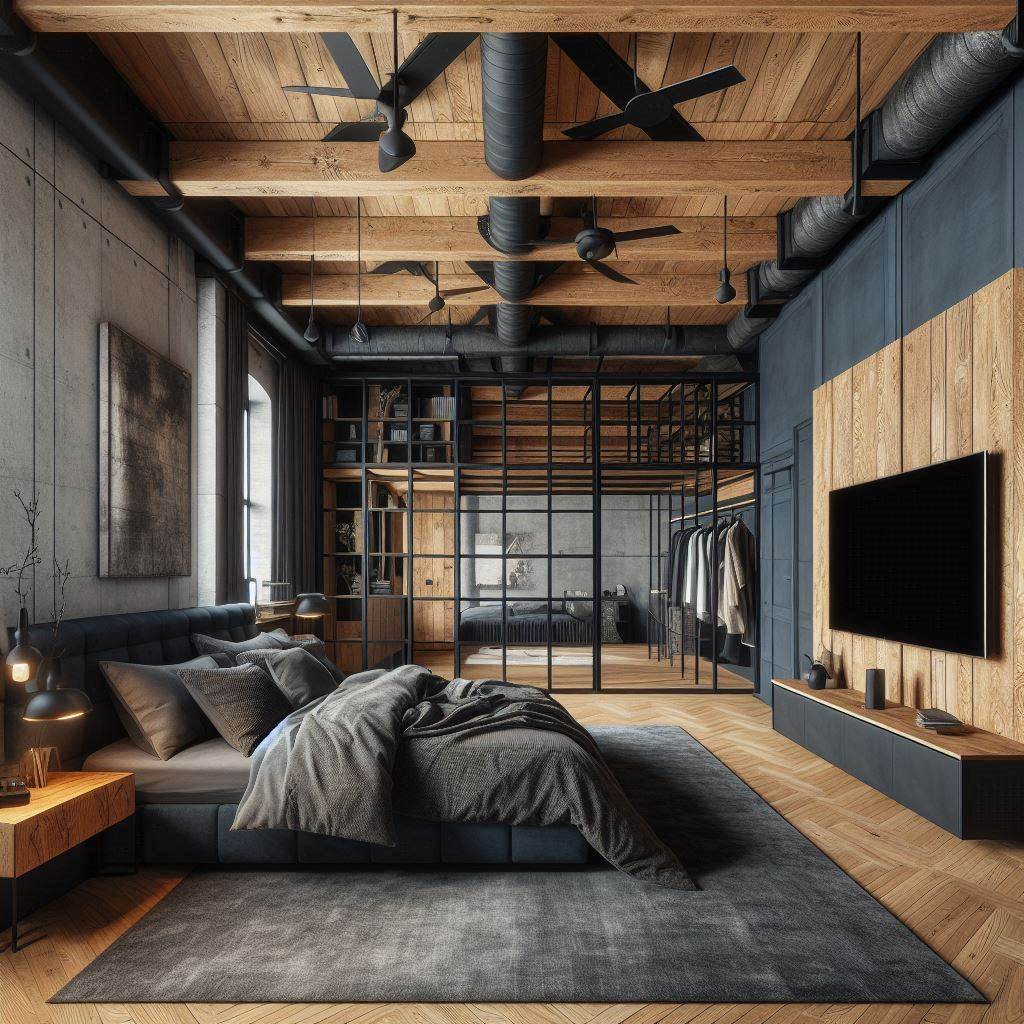 A Loft-Style Bedroom with Industrial Charm