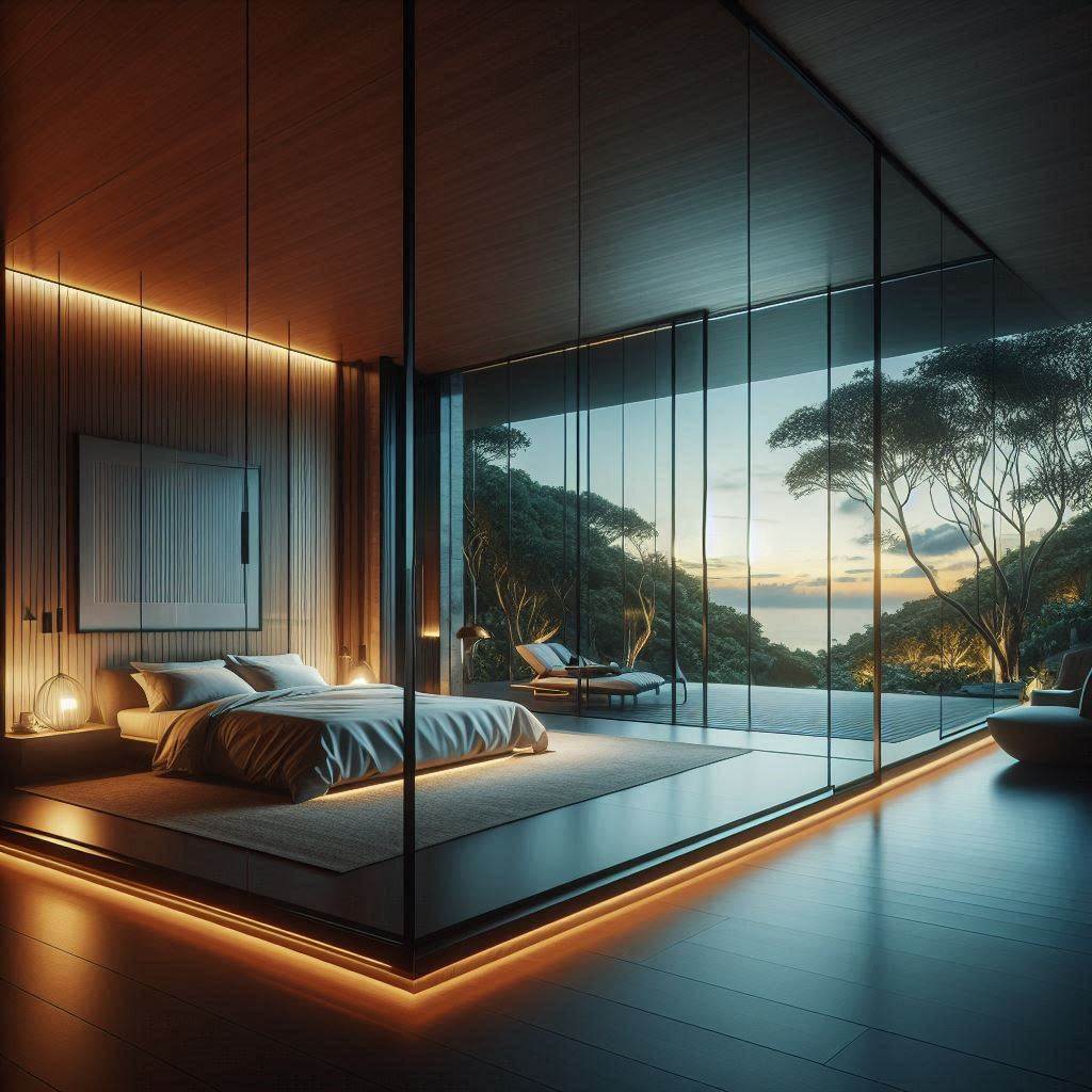 Ultra-Modern Glass Wall Bedroom