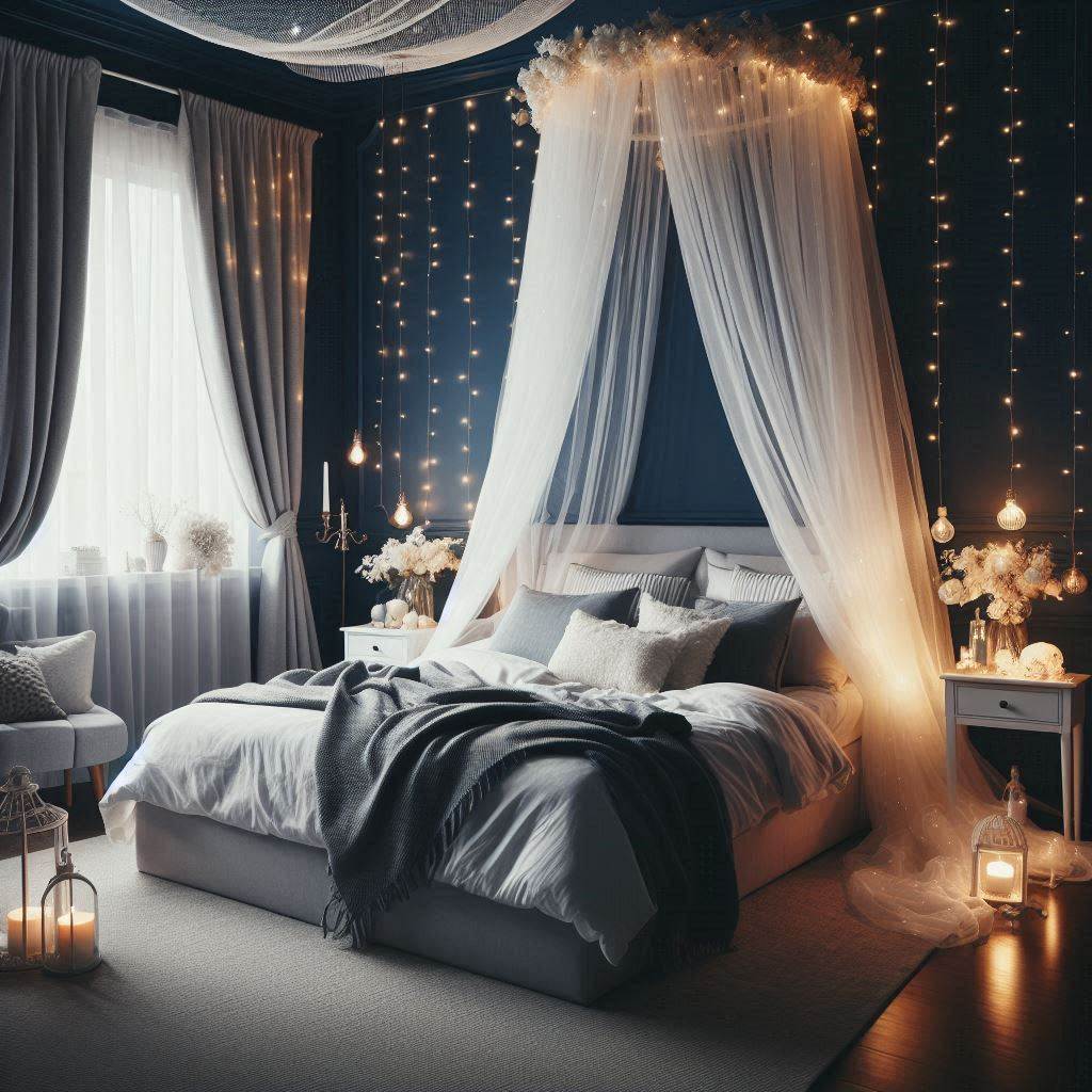18 Stunning Navy Blue Bedroom Aesthetic Ideas for a Luxurious and Cozy Space 20 Navy Blue Bedroom with Canopy Bed