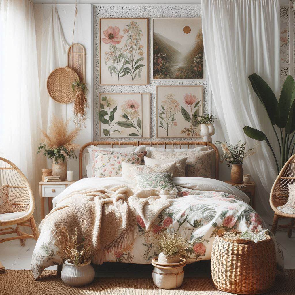 18 Dreamy Boho Bedroom Aesthetic Ideas for a Cozy, Chic Space 16 Soft & Feminine: Boho Bedroom Aesthetic Ideas with Floral Accents