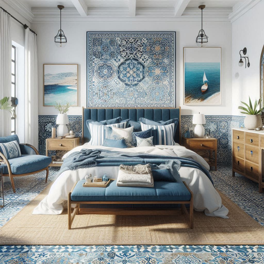 Mediterranean Bedroom with Blue Accents