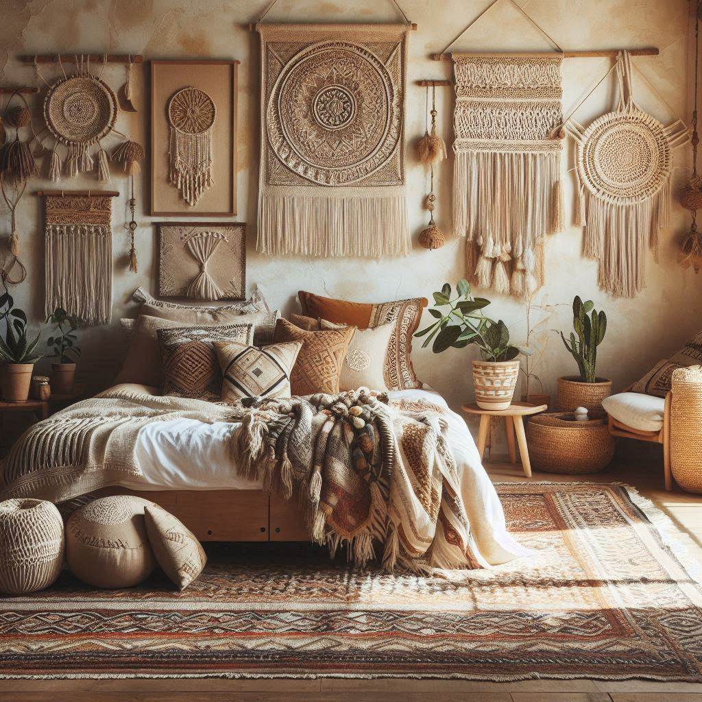 Mediterranean Bedroom with Bohemian Touches