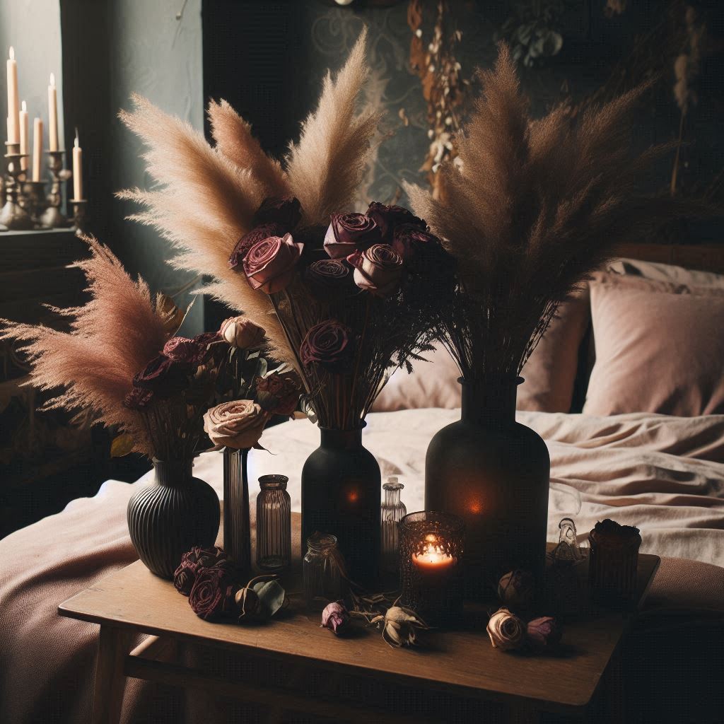 Dried Flowers and Dark Botanicals for an Edgy Bedroom Aesthetic