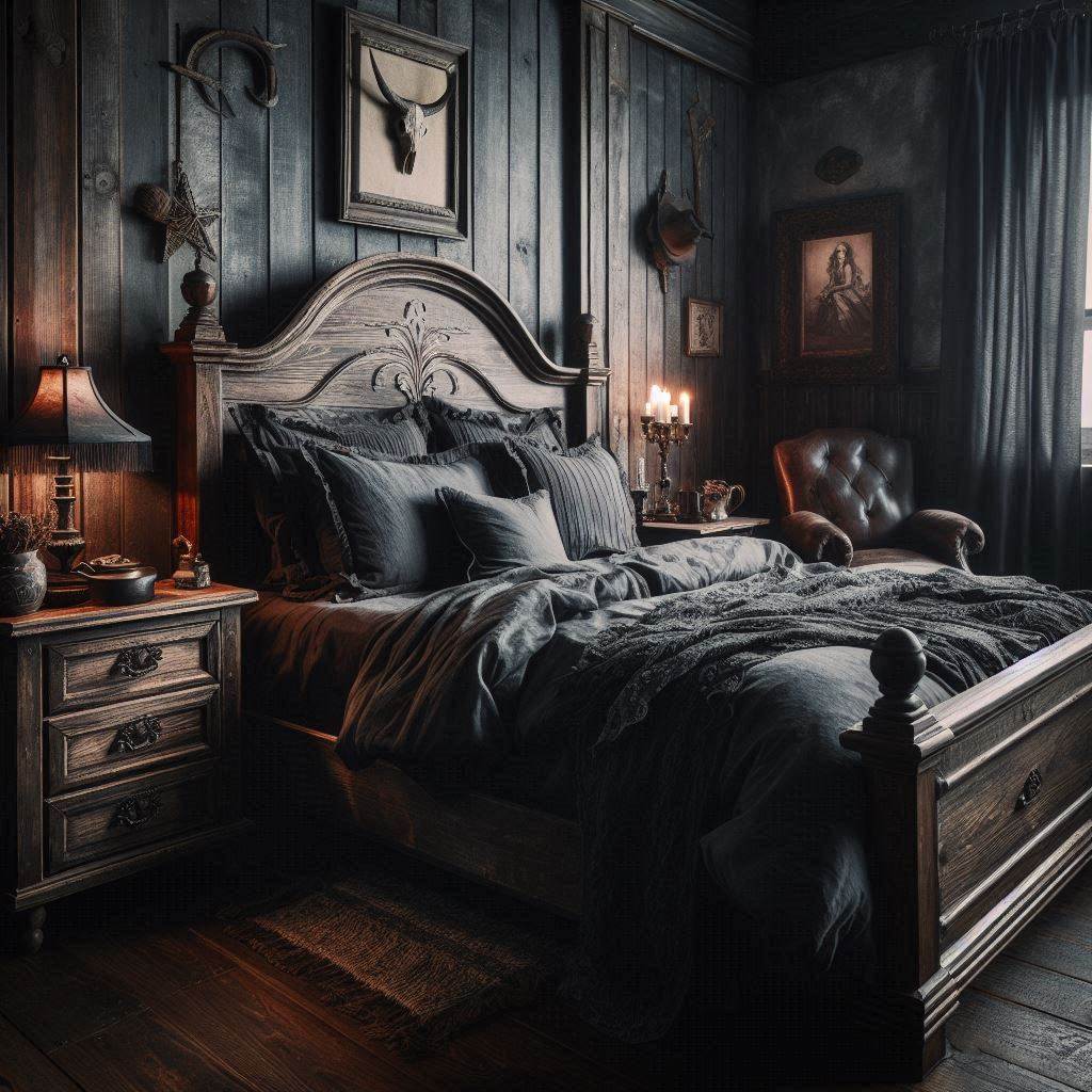 Distressed Wooden Furniture for a Rustic Boho Gothic Bedroom