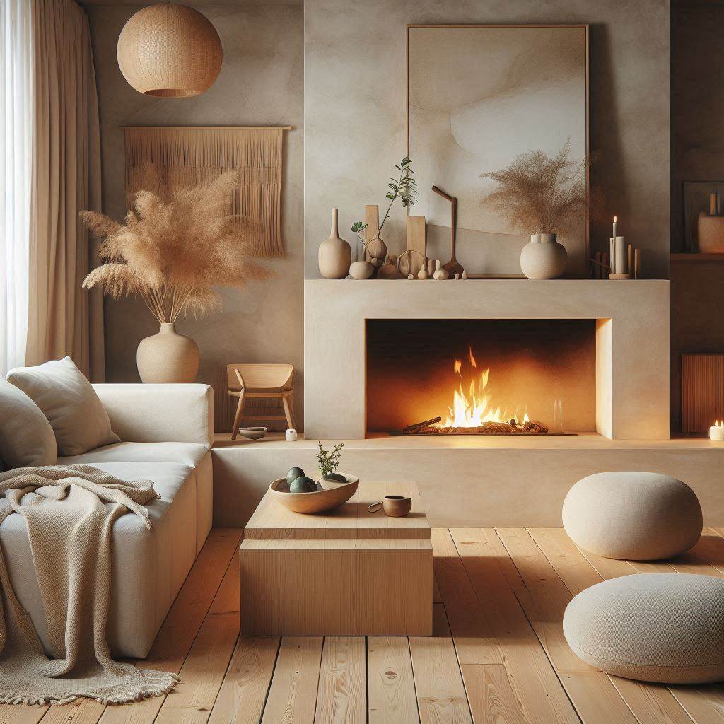 Minimalist Organic Modern Fireplace Setup