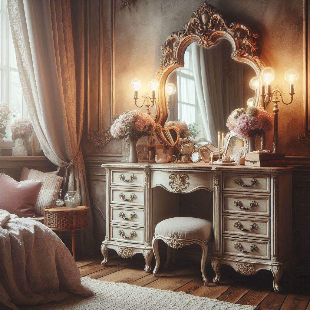 Vintage-Inspired Vanity with Antique Mirrors