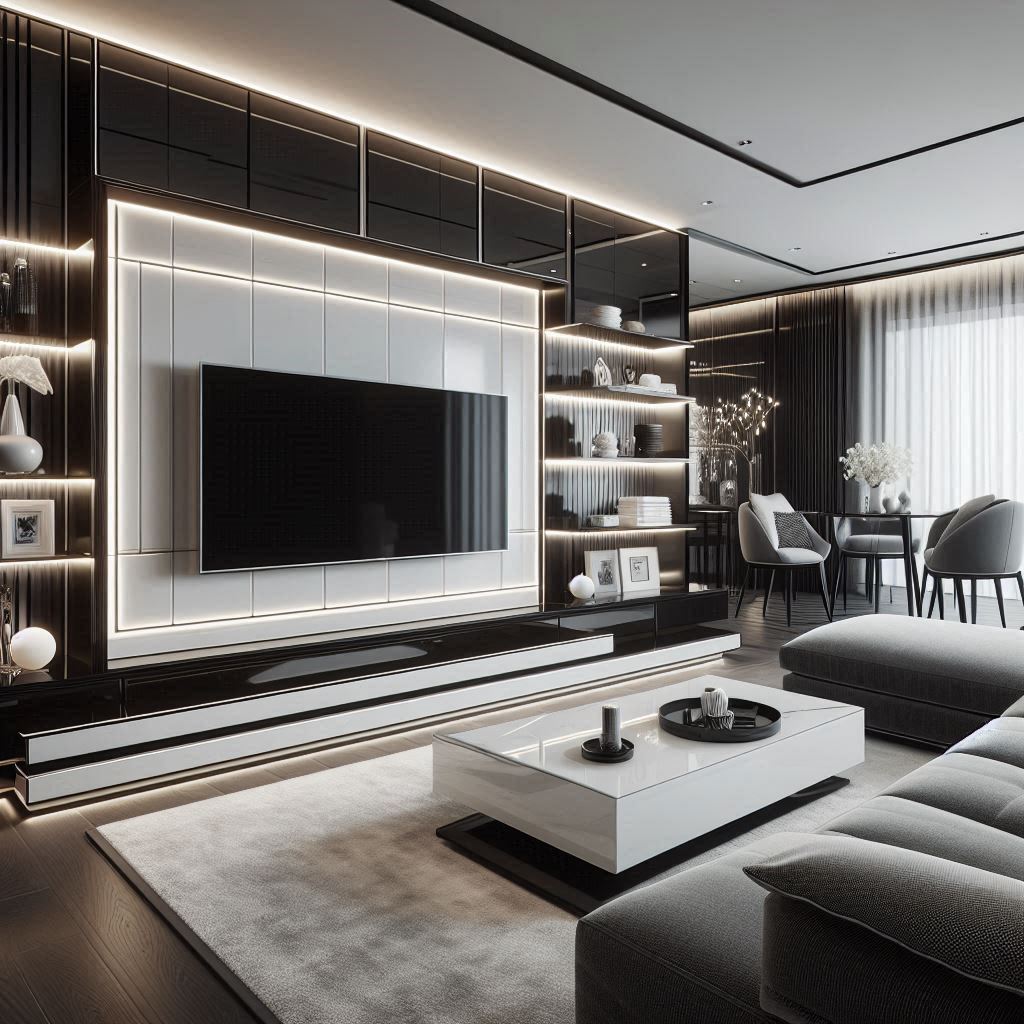 Monochrome Magic with a Sleek Black TV Unit