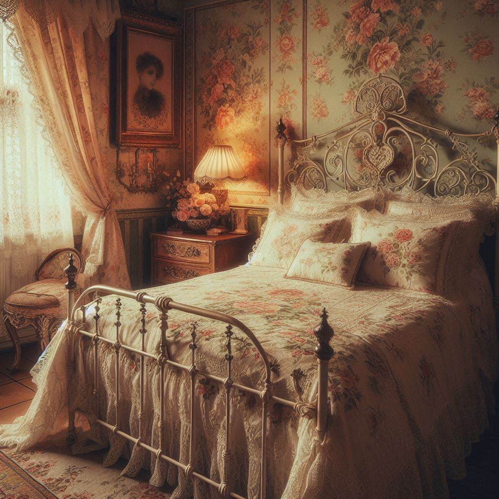 Floral Elegance with a Vintage Iron Bed