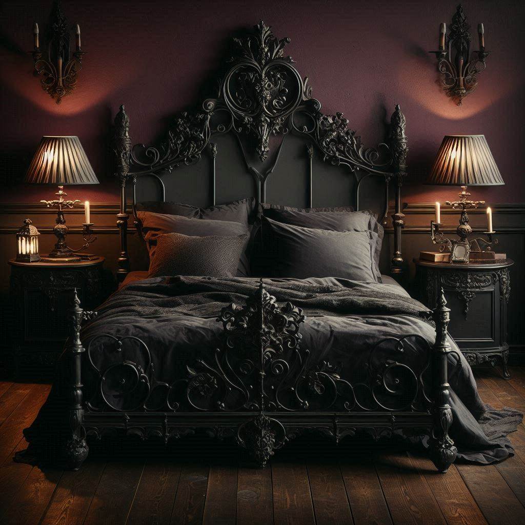 Wrought Iron Bed Frame for a Vintage Gothic Western Bedroom