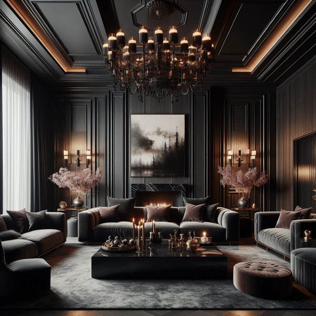 18 Breathtaking Dark Modern Living Room Luxury Ideas for a Sophisticated Ambiance 5 High-Ceiling Majesty with a Dark Palette