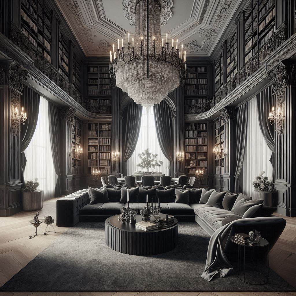 18 Breathtaking Dark Modern Living Room Luxury Ideas for a Sophisticated Ambiance 15 Luxurious Mansion Living with Dark Tones