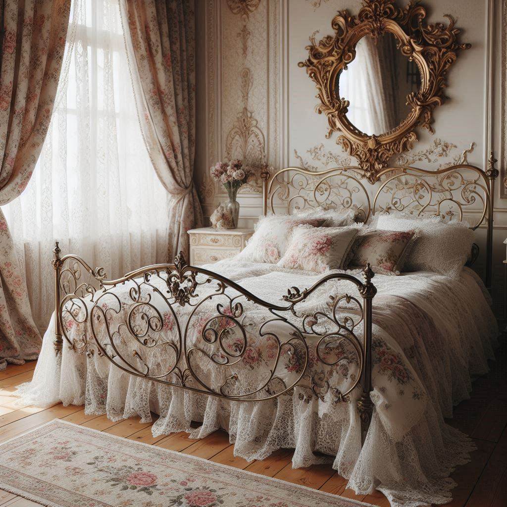 Vintage Elegance with a Curved Iron Bed