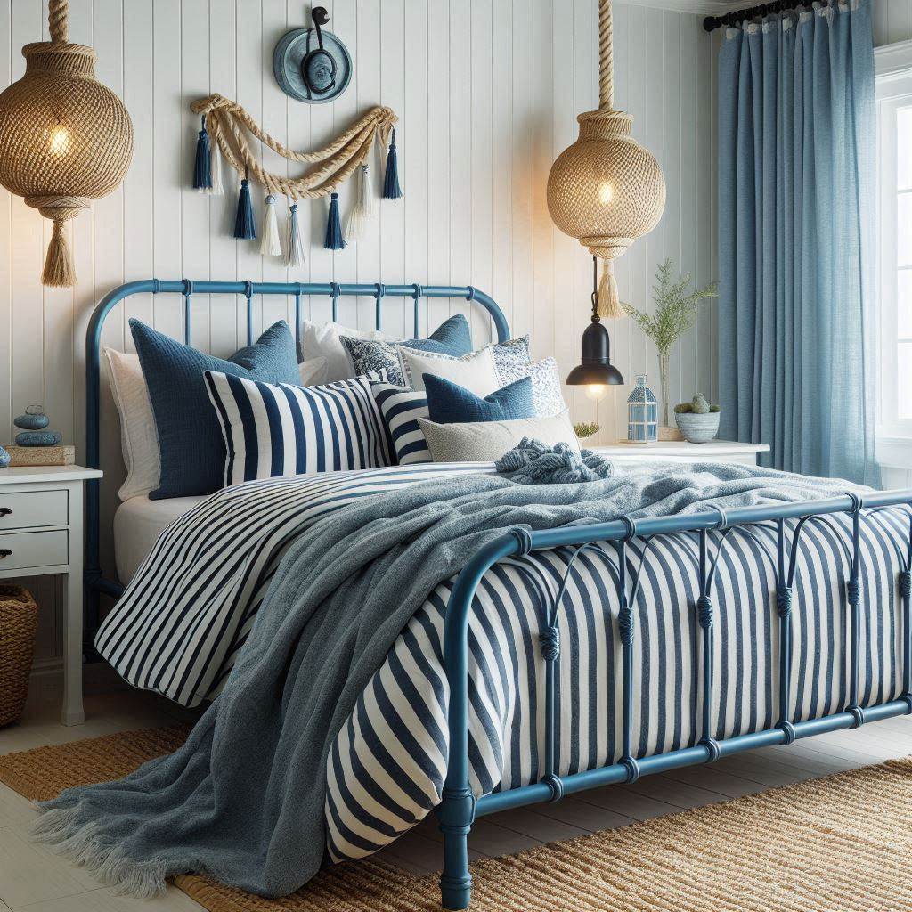 Nautical Escape with a Blue Iron Bed