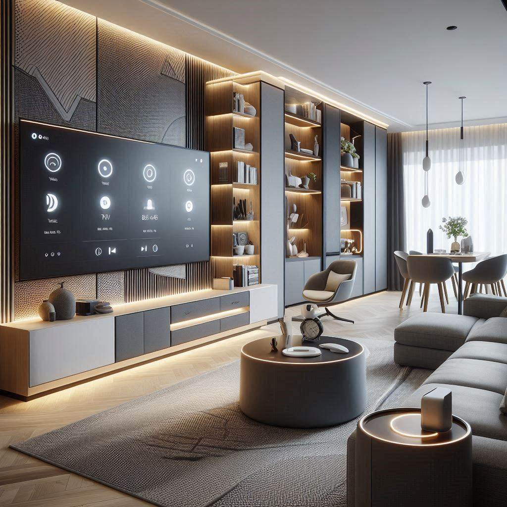 Sleek & Functional Living Room with Smart Technology