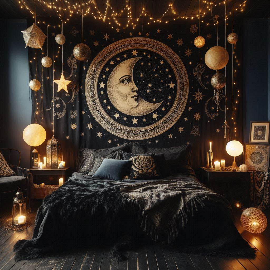 Celestial Decor for a Magical Dark Boho Interior Design