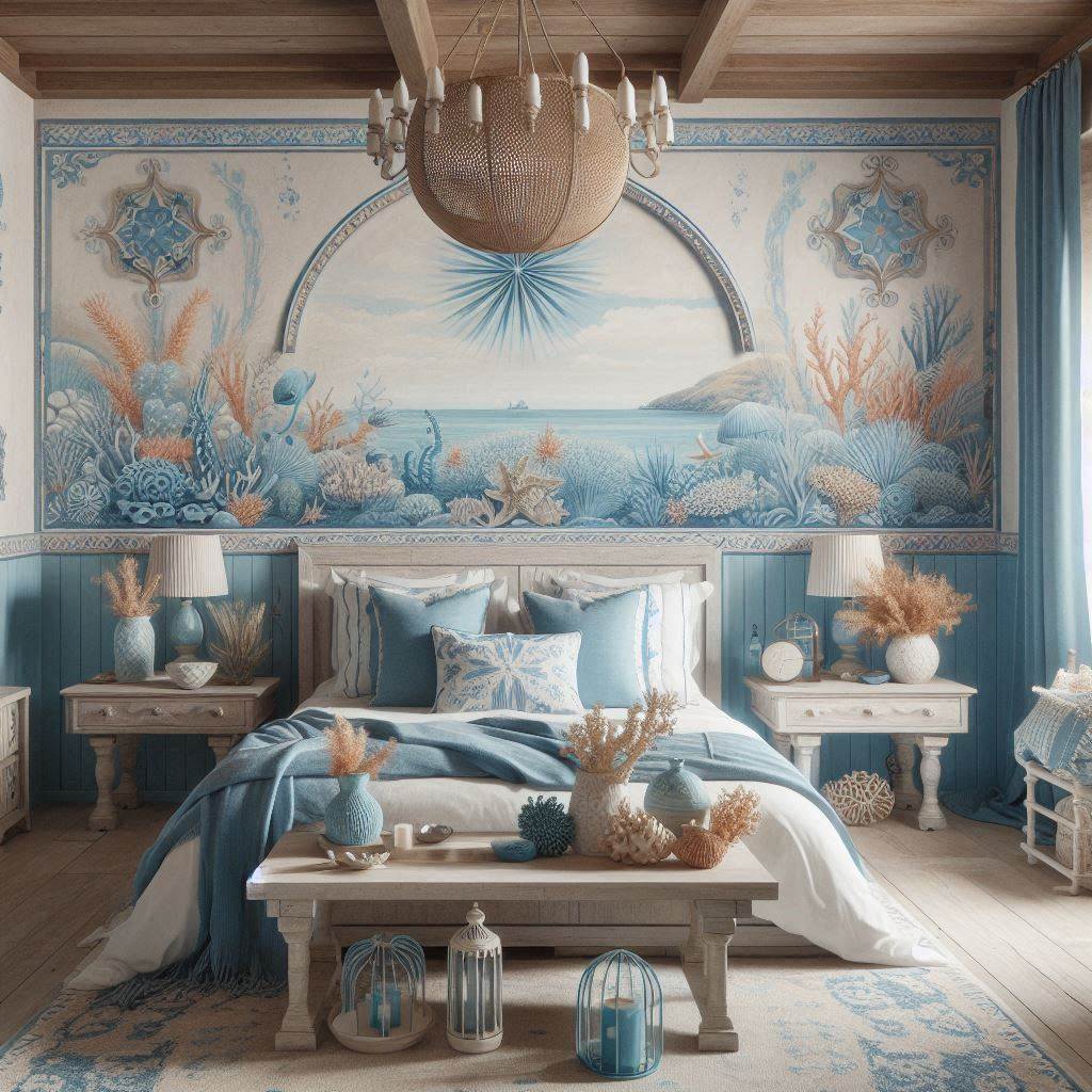 Mediterranean Bedroom with Ocean-Inspired Decor