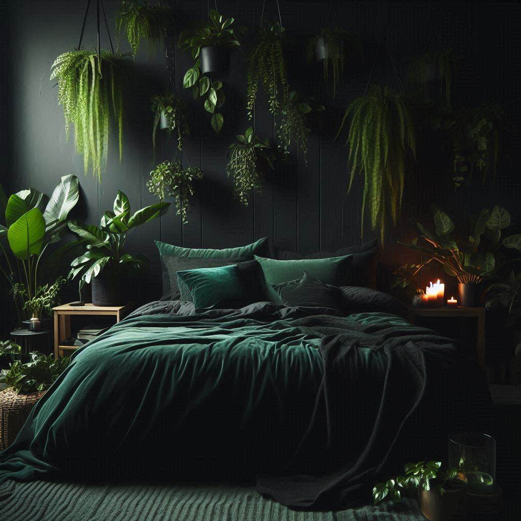 Moody Greenery for an Earthy Dark Boho Bedroom Aesthetic