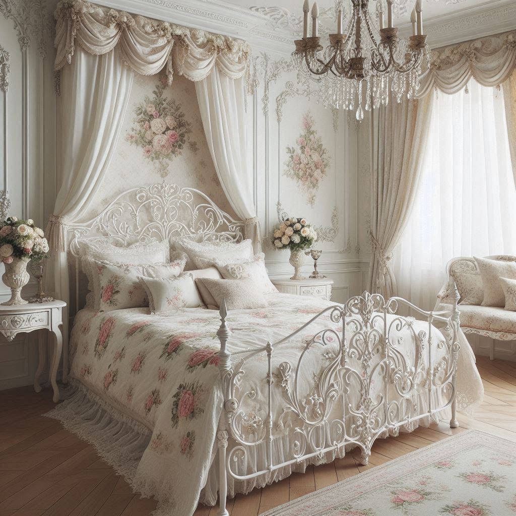 White Iron Bed in a French Country Style