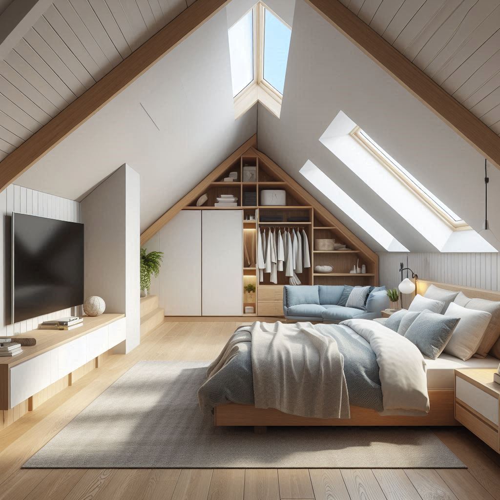 A Cozy Attic Bedroom with Skylight Views