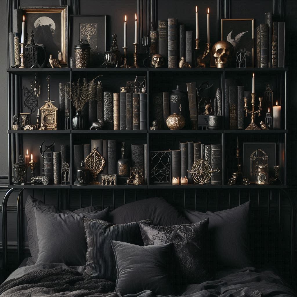 Black Bookshelves for a Sophisticated Dark Boho Home