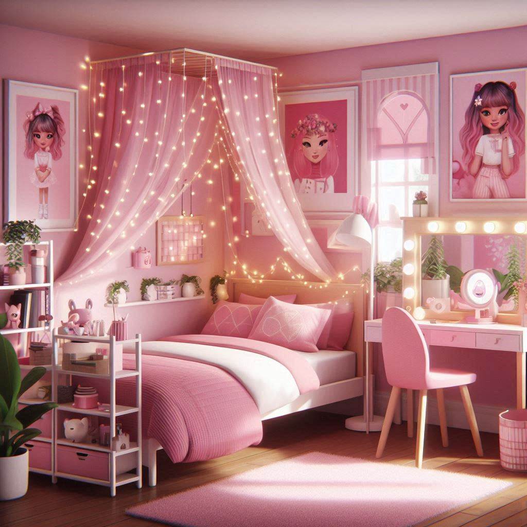 Aesthetic Pink-Themed Teen Bedroom