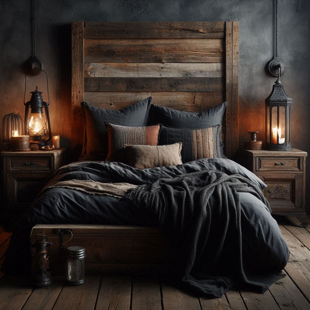 Rustic Wooden Accents for a Gothic Western Bedroom