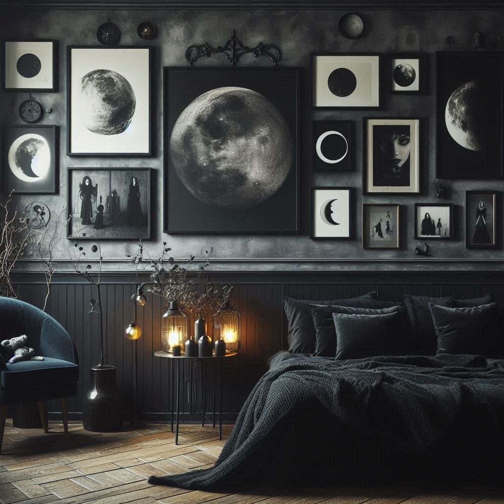 Gothic Gallery Wall for a Personalized Boho Dark Bedroom