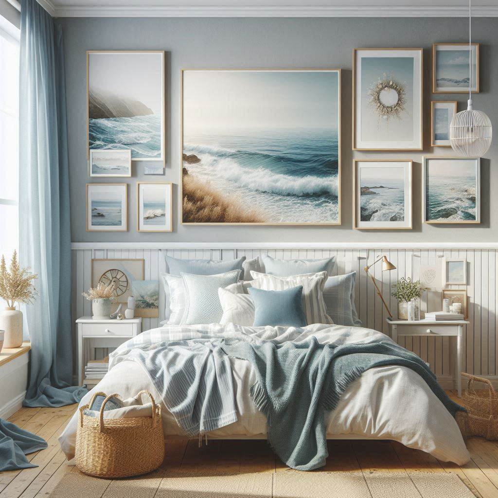 17 Dreamy Coastal Chic Bedroom Ideas That Will Make You Feel Like You’re Waking Up by the Sea 19 Ocean-Inspired Gallery Wall