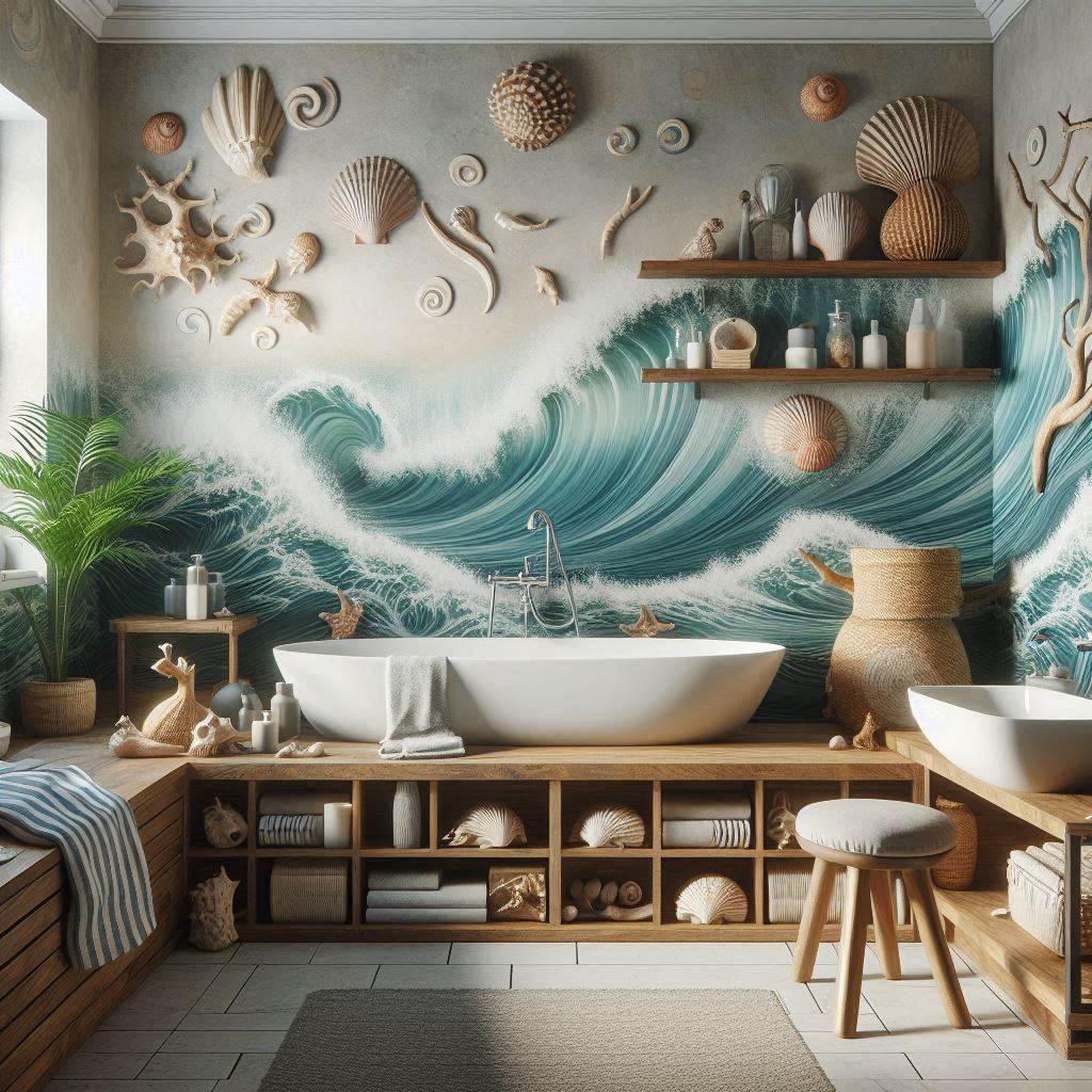 15 Romantic & Stylish Bathroom Wallpaper Ideas to Transform Your Space 12 Coastal Blue Waves