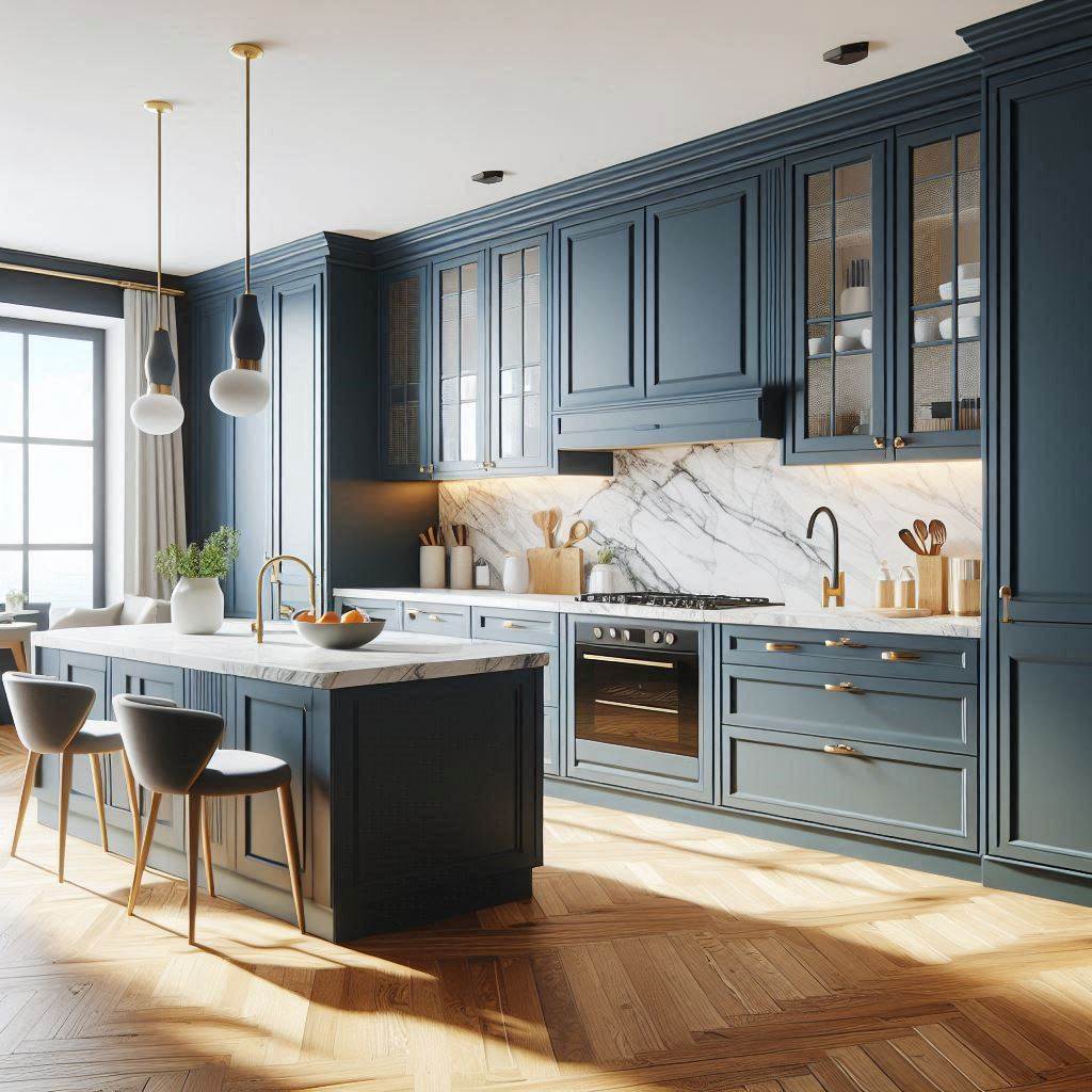 15 Stunning Kitchen Cabinet Color Ideas 3 Two-Tone Magic: Navy and White Contrast