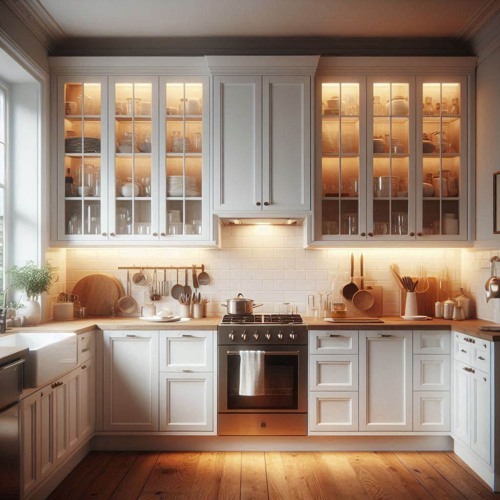 15 Brilliant Small Kitchen Remodel Ideas 15 Incorporate Glass-Front Cabinets