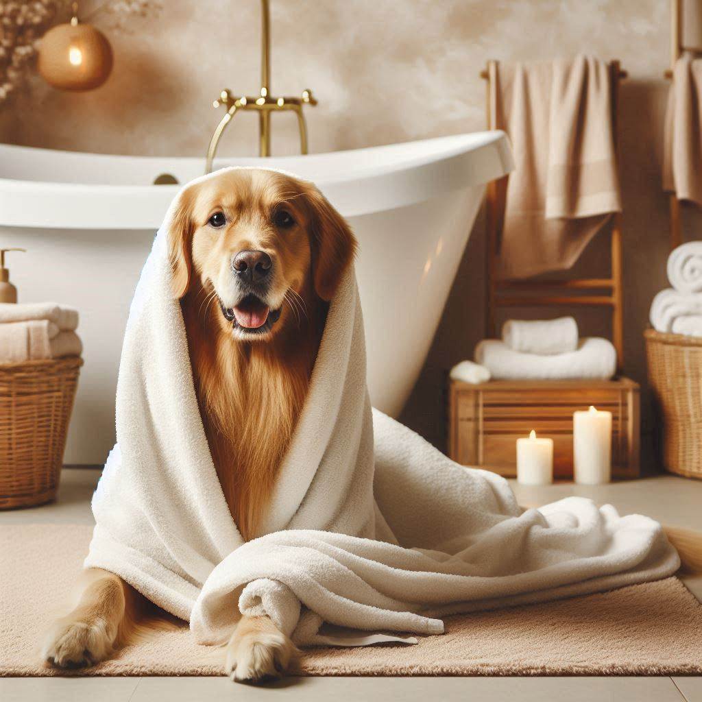16 Charming Dog Bathroom Pictures Ideas You’ll Fall in Love With 3 Golden Retriever in a Towel