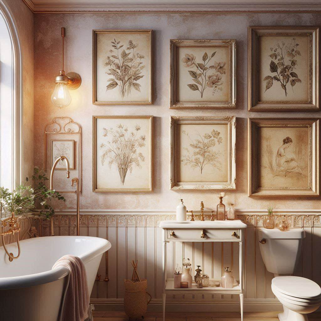 16 Dreamy Antique Bathroom Decor Ideas to Elevate Your Vintage-Inspired Sanctuary 14 Curated Vintage Art