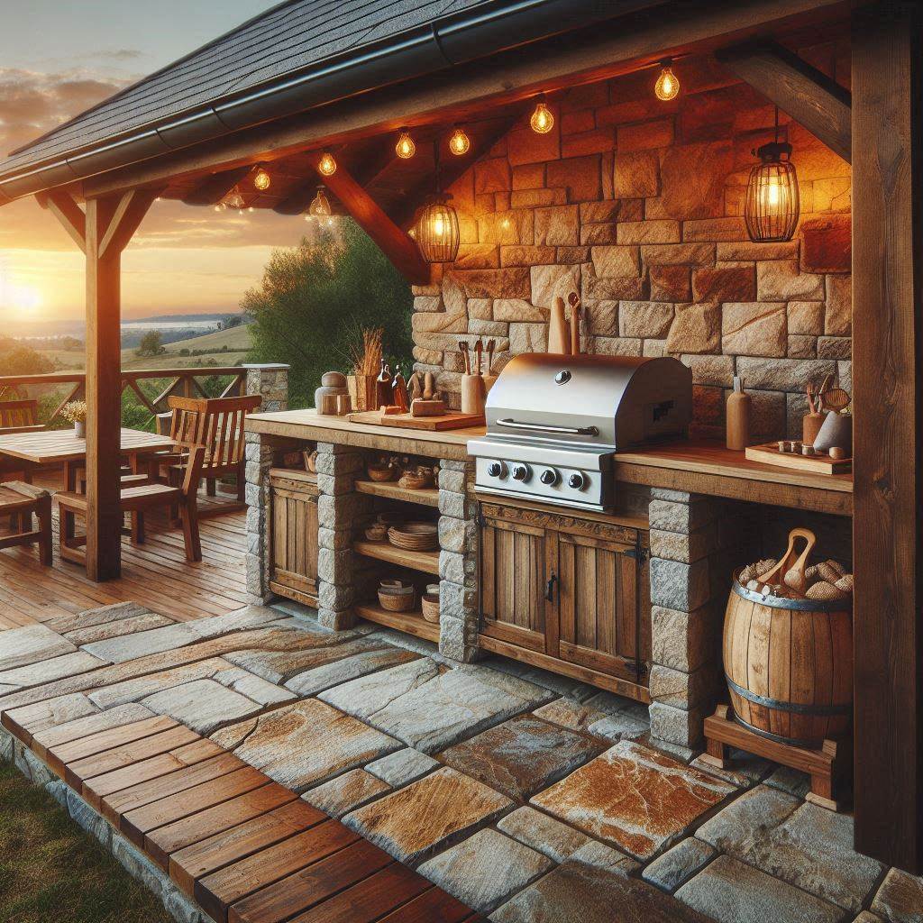 15 Amazing Outdoor Kitchen Ideas to Transform Your Backyard 3 Rustic Charm with a Stone Grill Station