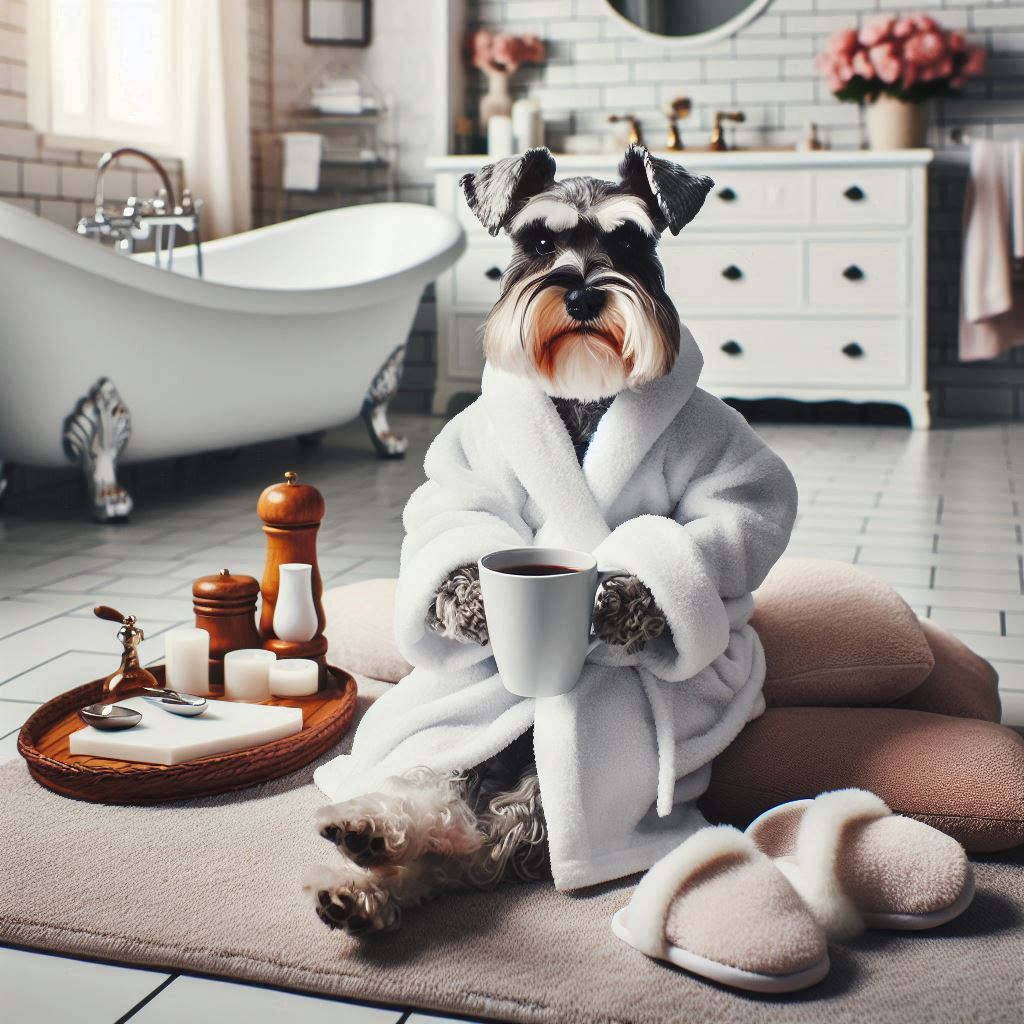 16 Charming Dog Bathroom Pictures Ideas You’ll Fall in Love With 7 Sophisticated Schnauzer with a Bathrobe