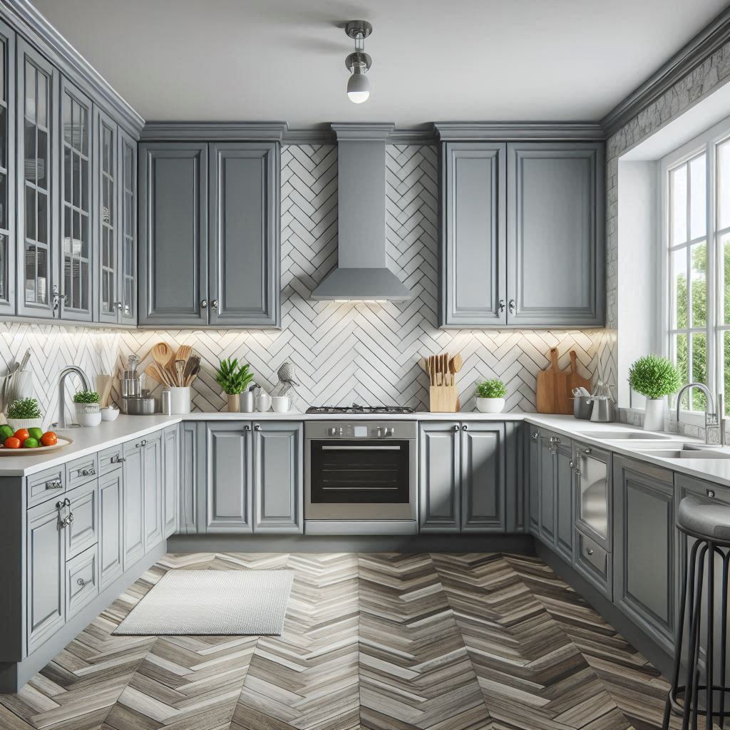 15 Gorgeous Kitchen Backsplash Ideas to Elevate Your Space 13 Herringbone Backsplash with Grey Cabinets