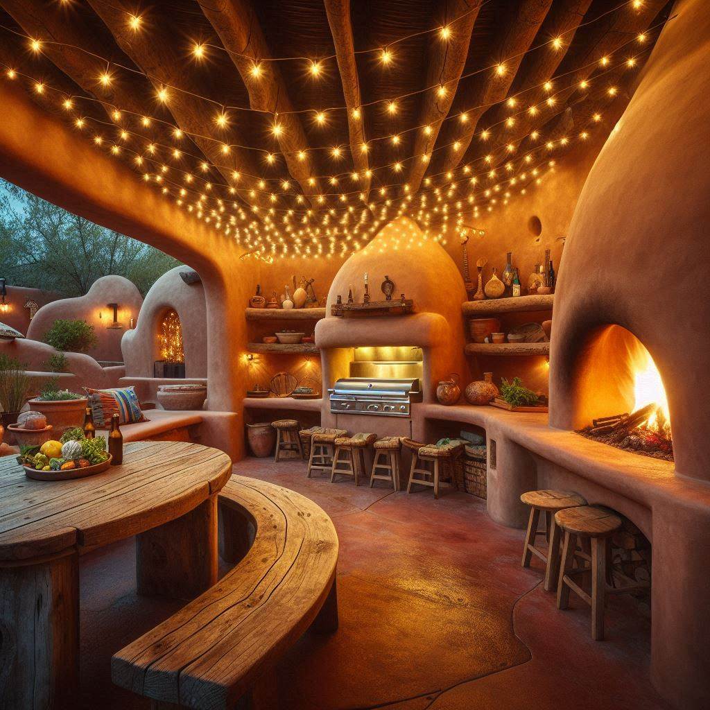 15 Inspiring Mexican Outdoor Kitchen Ideas 4 Adobe-Style Fireplace