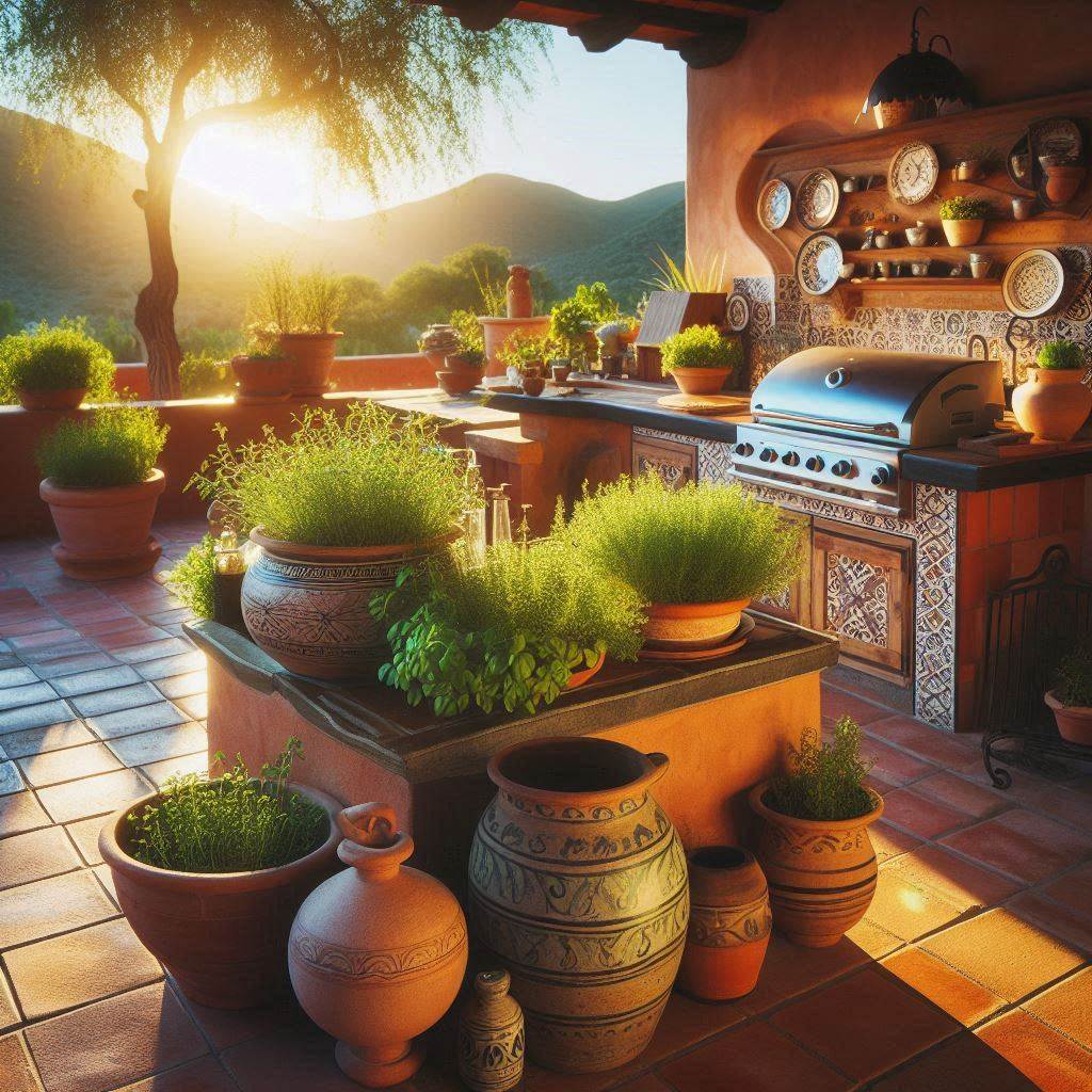 15 Inspiring Mexican Outdoor Kitchen Ideas 12 Clay Pot Herb Garden