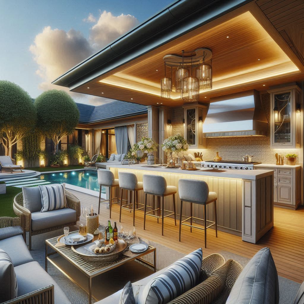 15 Luxury Outdoor Kitchen Ideas 7 Luxury Outdoor Kitchen with an Integrated Bar Area