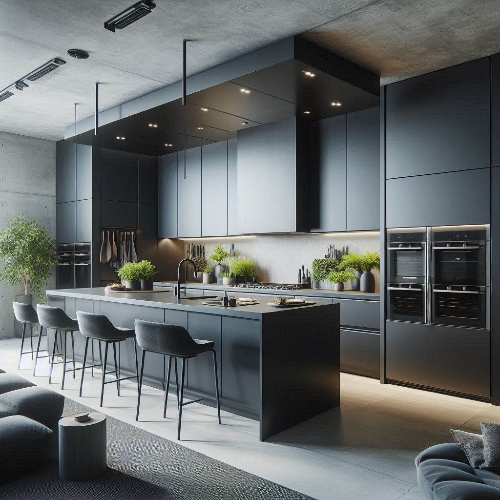 15 Stunning Black Kitchen Cabinets Ideas 12 Minimalist Black Kitchen with Hidden Appli