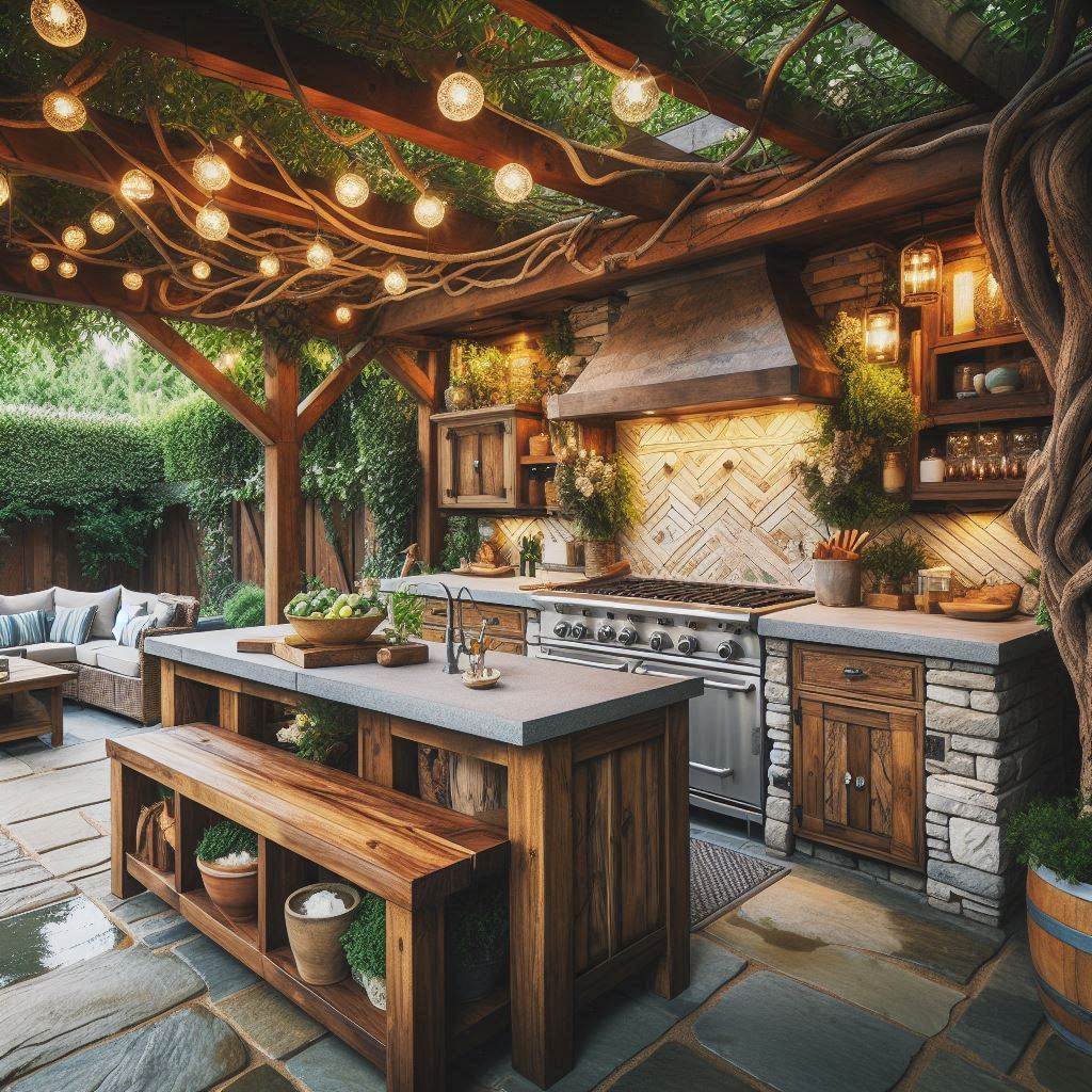 15 Inspiring Rustic Outdoor Kitchen Ideas 2 Stone and Timber Harmony