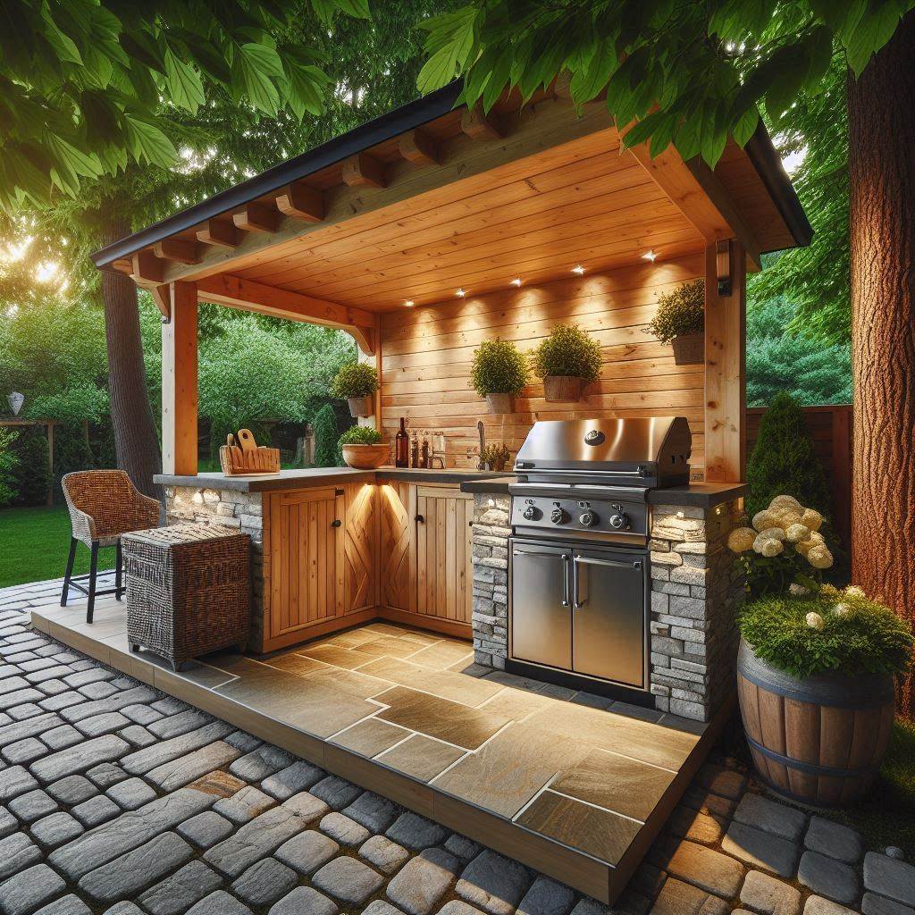 Stone Paver Flooring for Outdoor Kitchen