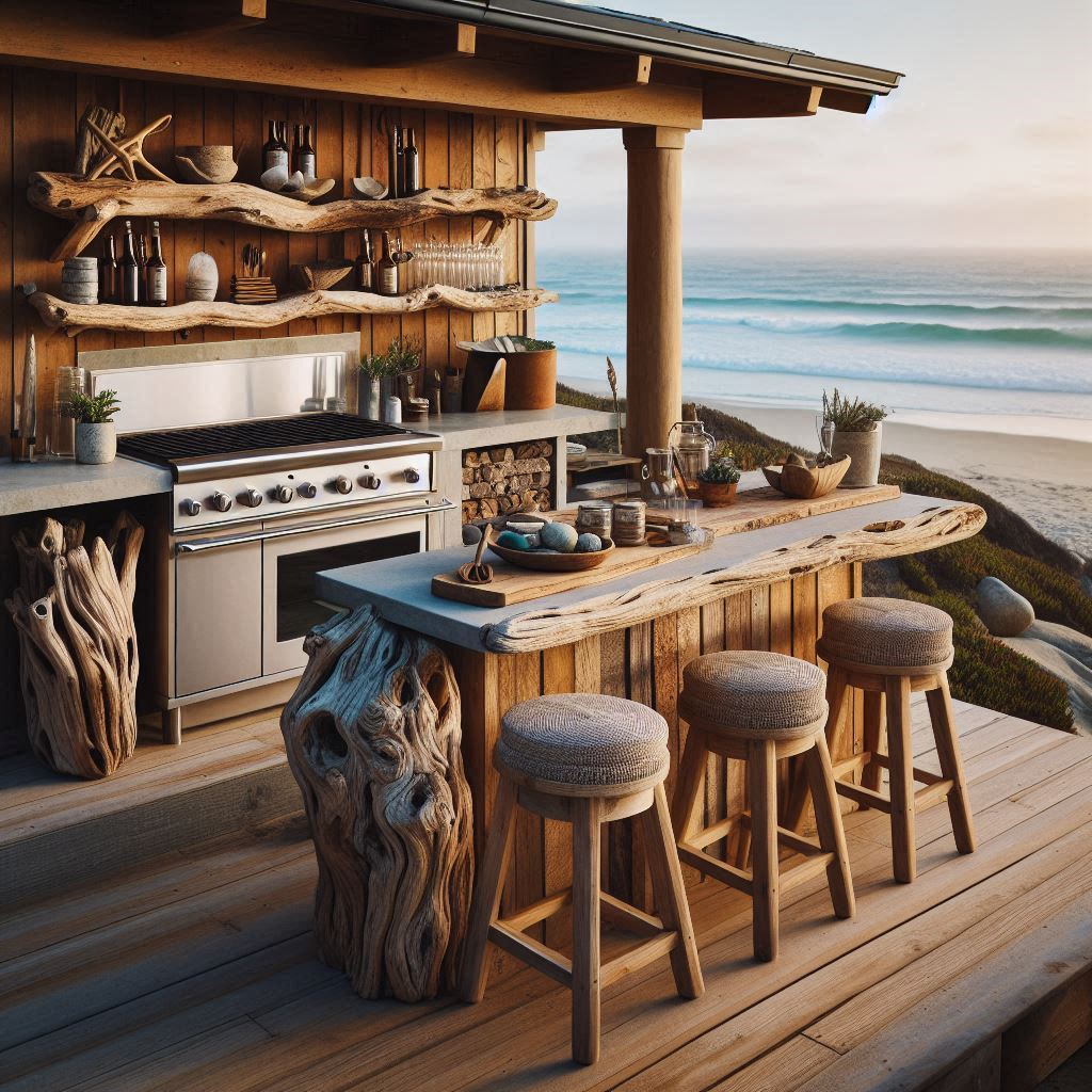 15 Inspiring Rustic Outdoor Kitchen Ideas 15 Coastal Rustic with Driftwood Acce
