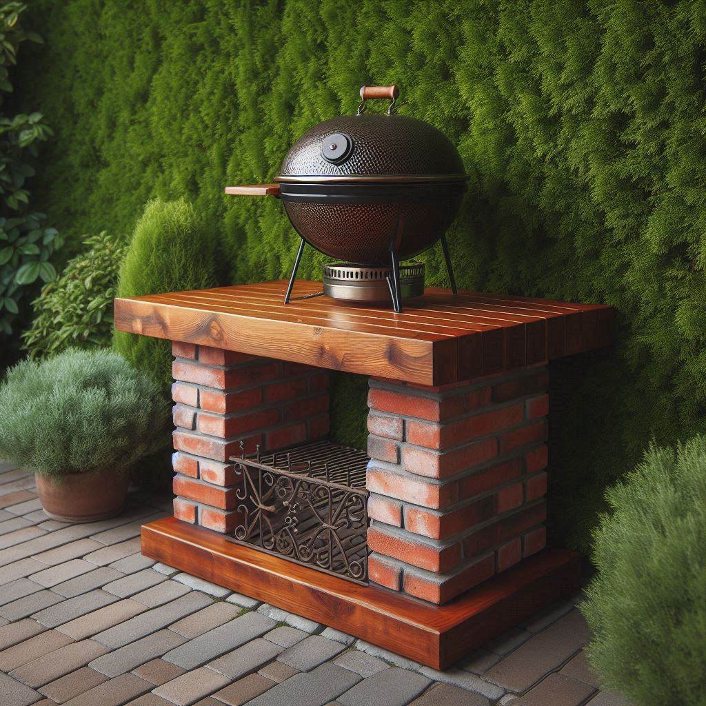 Brick Grill Base with Wooden Top