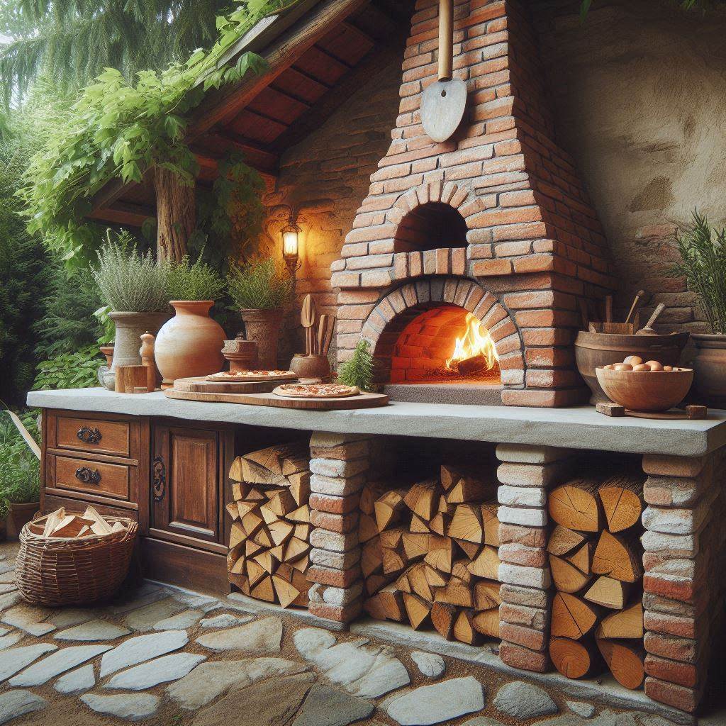 Outdoor Pizza Oven with Clay Bricks