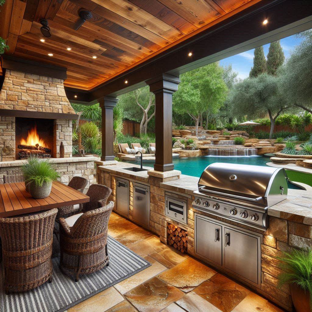 15 Luxury Outdoor Kitchen Ideas 14 Outdoor Kitchen with a Built-In Barbecue and Smoker