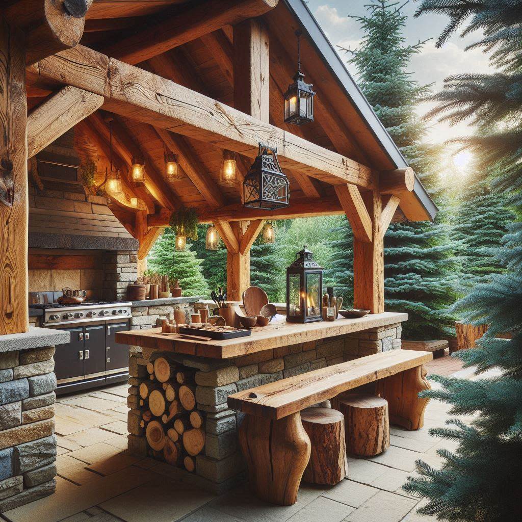 15 Inspiring Rustic Outdoor Kitchen Ideas 9 Country Charm with Wooden Beams
