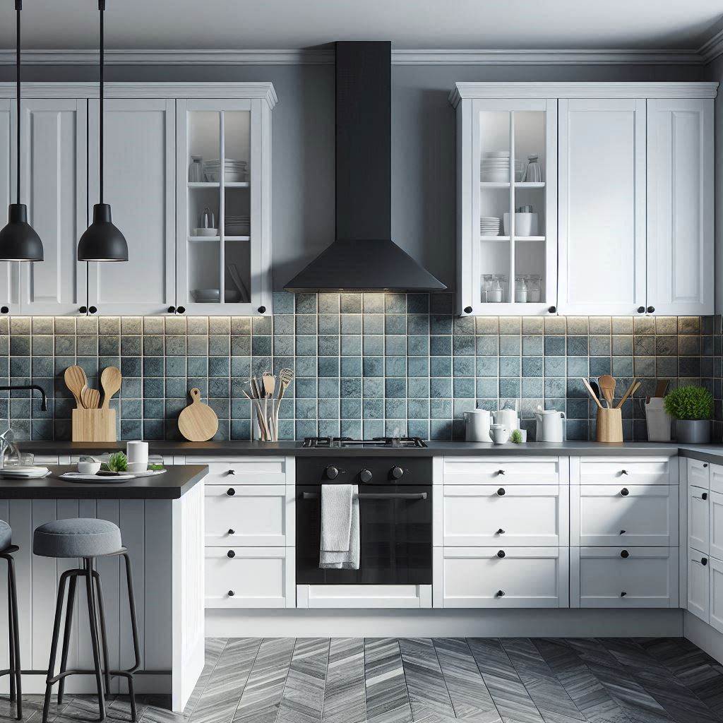 15 Stunning Blue Backsplash Kitchen Ideas for a Fresh, Modern Look 8 Two-Tone Blue and Grey Backsplash for Subtle Drama