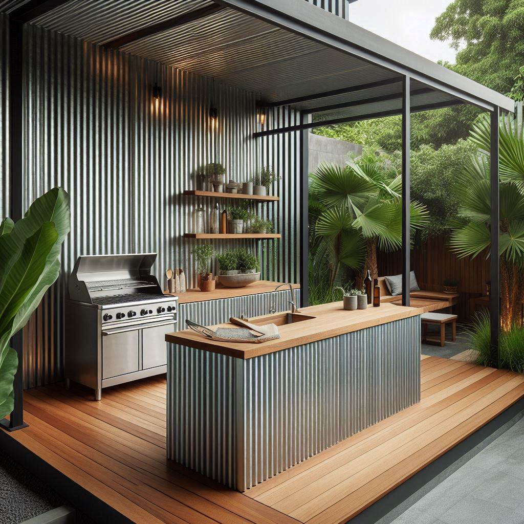 15 Brilliant Cheap Outdoor Kitchen Ideas 11 Corrugated Metal Outdoor Kitchen
